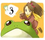  :o bad_id bad_pixiv_id brown_eyes brown_hair frog fujibayashi_suzu hair_ribbon k-mame long_hair ninja ponytail ribbon scarf shoes solo tales_of_(series) tales_of_phantasia 