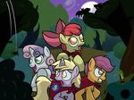  applebloom_(mlp) bat bats brave cub cutie_mark_crusaders_(mlp) dinky_hooves_(mlp) echowolf800 equine female feral forest friendship_is_magic frightened hasbro horn horse mammal my_little_pony pegasus pony scared scootaloo_(mlp) spiders sweetie_belle_(mlp) tree unicorn wings wood young 