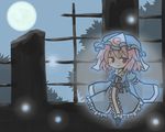  floating full_moon hat moon pink_eyes pink_hair saigyouji_yuyuko short_hair smile solo touhou transparent triangular_headpiece yanagi_(nurikoboshi) 