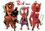  3boys bodysuit chibi daredevil deadpool lowres male male_focus marvel mask multiple_boys spider-man spider-man_(series) trio weapon 