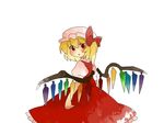  bad_id bad_pixiv_id blonde_hair blouse bow comic flandre_scarlet hair_bow hammer_(sunset_beach) hat looking_at_viewer looking_back red_eyes short_hair side_ponytail silent_comic skirt solo touhou wings 