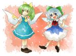  :d bad_id bad_pixiv_id blue_hair blush bow child cirno daiyousei dress green_eyes green_hair hair_bow hammer_(sunset_beach) multiple_girls open_mouth short_hair side_ponytail smile touhou wings 