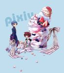  :o asbel_lhant bad_id bad_pixiv_id blue_eyes blue_hair blueberry bow brothers candy coat food fruit glasses hubert_ozwell konpeitou multiple_boys pants parfait pixiv popcorn red_hair ribbon shoes siblings sitting star strawberry tales_of_(series) tales_of_graces yuki_(port_fairy) 