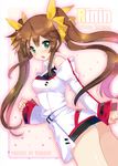  :o ass blush brown_hair detached_sleeves green_eyes hair_ribbon huang_lingyin infinite_stratos kaworu_(1030) long_hair panties ribbon sidelocks solo twintails underwear 