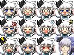  1girl :d anger_vein bad_id bad_pixiv_id banned_artist blue_eyes blush bow bowtie closed_eyes duel_gundam expressions faceset gundam gundam_seed hairband kisaragi_zwei konpaku_youmu konpaku_youmu_(ghost) o_o open_mouth parody red_eyes short_hair smile style_parody sweatdrop tassel touhou white_hair yzak_joule 