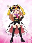  animal_hat black_legwear blush boots brown_hair chibi detached_sleeves fujiko_f_fujio_(style) hand_on_hip hat long_hair long_skirt mawaru_penguindrum open_mouth parody pink_eyes princess_of_the_crystal seizon_senryaku skirt solo standing style_parody takakura_himari thigh_boots thighhighs ueyama_michirou 