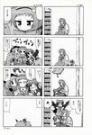  4koma :&lt; :d ^_^ animal_ears blush_stickers book bow braid cat_ears cat_tail closed_eyes comic egg greyscale hair_bow harunatsu_akito hat highres kaenbyou_rin komeiji_koishi komeiji_satori monochrome multiple_4koma multiple_girls open_mouth reiuji_utsuho smile tail third_eye touhou translated twin_braids wings 