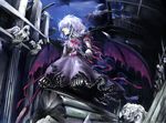  bat_wings blood chain chama_(painter) cuffs frills gathers hair_over_eyes lavender_hair night night_sky pale_skin pillar remilia_scarlet ruins shackles short_hair sky solo spear_the_gungnir torn_clothes touhou wings 