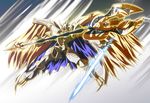  armor cape digimon digimon_x-evolution energy_sword no_humans polearm solo spear sword takkayuuki weapon wings 