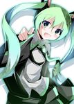  blush detached_sleeves green_eyes green_hair hair_ornament hakobako hatsune_miku long_hair necktie open_mouth skirt solo twintails vocaloid 