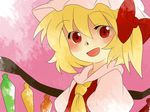  ascot bad_id bad_pixiv_id blonde_hair bow comic flandre_scarlet hammer_(sunset_beach) hat open_mouth red_eyes short_hair side_ponytail silent_comic smile solo touhou wings 