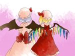  ascot bad_id bad_pixiv_id blonde_hair blouse bow comic dress flandre_scarlet from_behind hair_ribbon hammer_(sunset_beach) hat large_bow lavender_hair multiple_girls remilia_scarlet ribbon short_hair siblings side_ponytail silent_comic sisters skirt touhou wings 