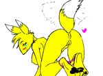 &hearts; animated anus bent_over blush breasts butt canine cyan_eyes digimon fox gif looking_back loop panties panties_down pussy renamon side_boob tagme tail tailwag underwear yellow 
