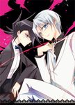  black_hair blue_eyes edo_phoenix formal grey_hair heinicke manjoume_jun multiple_boys short_hair smile suit yuu-gi-ou yuu-gi-ou_gx 