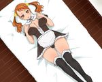  1girl anjou_naruko ano_hi_mita_hana_no_namae_wo_bokutachi_wa_mada_shiranai bed breasts brown_eyes brown_hair female from_above lying maid_uniform panties see-through solo thighhighs twintails underwear 