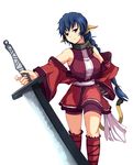  animal_ears bad_id bad_pixiv_id blue_eyes blue_hair braid cat_ears collar karura_(utawareru_mono) ken_(kenta1922) lion_ears lion_girl lion_tail long_hair metal_collar solo sword tail utawareru_mono weapon 