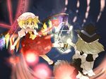  apron ascot bad_id bad_pixiv_id blonde_hair bow broom broom_riding comic constricted_pupils dress flandre_scarlet hammer_(sunset_beach) hat kirisame_marisa laevatein lights magic_circle multiple_girls outstretched_arm red_eyes short_hair silent_comic surprised touhou wings witch witch_hat 