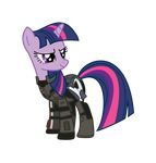  crossover equine female feral friendship_is_magic gun hair hasbro horn horse mammal mass_effect my_little_pony plain_background ranged_weapon sefling solo suit transparent_background twilight_sparkle_(mlp) two_tone_hair unicorn uniform weapon 