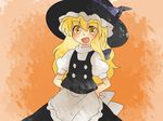  :d apron bad_id bad_pixiv_id blonde_hair bow braid comic dress hair_bow hammer_(sunset_beach) hand_on_hip hat kirisame_marisa long_hair open_mouth silent_comic smile solo touhou witch witch_hat yellow_eyes 