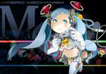  bad_id bad_pixiv_id belt blue_eyes blue_hair cable controller flower game_controller hair_flower hair_ornament hatsune_miku hiroyuki_takahashi long_hair midriff playing_games solo thighhighs twintails vocaloid 