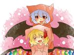  :d alternate_costume bad_id bad_pixiv_id blonde_hair bow closed_eyes comic costume flandre_scarlet hammer_(sunset_beach) hands_on_shoulders lavender_hair multiple_girls open_mouth red_eyes remilia_scarlet short_hair siblings silent_comic sisters smile touhou 