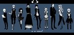  6+boys :p adjusting_eyewear alternate_costume alternate_hairstyle ao_no_exorcist bad_id bad_pixiv_id book boots brothers closed_eyes fishnets glasses highres kamiki_izumo kirigakure_shura kuro_(ao_no_exorcist) lineup miwa_konekomaru monochrome moriyama_shiemi multicolored_hair multiple_boys multiple_girls necktie okumura_rin okumura_yukio pointy_ears shima_renzou siblings stuffed_animal stuffed_toy suguro_ryuuji tail takara_(ao_no_exorcist) thighhighs tongue tongue_out utm 