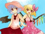  :d alternate_costume bad_id bad_pixiv_id blonde_hair butterfly_hair_ornament comic contemporary dress flandre_scarlet hair_ornament hammer_(sunset_beach) hat jewelry lavender_hair locked_arms multiple_girls necklace open_mouth red_eyes remilia_scarlet shirt short_hair siblings silent_comic sisters skirt sleeveless sleeveless_shirt smile sun_hat sundress touhou wings 