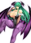  amano_mokuzu bare_shoulders bat bats breasts capcom cleavage darkstalkers demon_girl elbow_gloves fingerless_gloves gloves green_eyes green_hair head_wings headwings huge_breasts long_hair mokuzu mokuzu120 morrigan_aensland pantyhose solo stockings succubus thighhighs vampire_(game) wings 