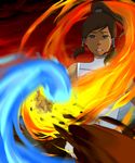  avatar:_the_last_airbender avatar_(series) blue_eyes brown_hair dark_skin earth_(element) element_bending fire hair_tubes halter_top halterneck highres korra lentz ponytail solo the_legend_of_korra water 