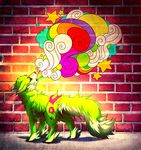  amazing_background canine colorful falvie falvie_(character) female feral fionbri mammal rainbow red_eyes solo stars wall wolf 