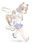  animal_ears black_eyes black_hair blush bob_cut cat_ears cat_tail cloud doughnut food food_on_tail hyadain_no_joujou_yuujou kemonomimi_mode looking_back neves nichijou school_uniform shinonome_nano short_hair skirt smile solo tail tokisadame_school_uniform walking winding_key 