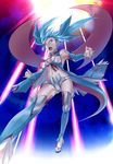  aqua_eyes aqua_hair breasts cleavage_cutout gen_3_pokemon hands highres midriff personification pokemon ruuto_(sorufu) salamence small_breasts solo thighhighs twintails wings 