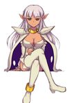  aq_interactive arcana_heart arcana_heart_2 atlus breasts cleavage dark_skin examu female long_hair parace_l&#039;sia parace_l'sia pointy_ears red_eyes smile solo 