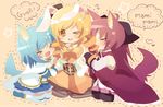  &gt;_&lt; :d animal_ears bad_id bad_pixiv_id blonde_hair blue_hair bow bunny_ears closed_eyes dog_ears dog_tail drill_hair fang hair_in_mouth heart kemonomimi_mode mahou_shoujo_madoka_magica miki_sayaka multiple_girls nochita_shin one_eye_closed open_mouth red_hair revision sakura_kyouko smile tail tears thighhighs tomoe_mami twin_drills twintails wince xd yellow_eyes 