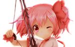  aiming aiming_at_viewer arrow bad_id bad_pixiv_id bow_(weapon) drawing_bow hair_ribbon holding holding_arrow holding_bow_(weapon) holding_weapon kaname_madoka mahou_shoujo_madoka_magica one_eye_closed outstretched_arm pink_eyes pink_hair ribbon smirk solo transparent_background twintails weapon yuiyuimoe 