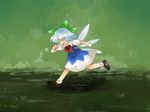  angry bad_id bad_pixiv_id blue_hair bow cirno dress hair_bow hammer_(sunset_beach) running solo touhou 