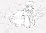  all_fours aquarius_(sworddavid) barefoot book dalian dantalian_no_shoka doughnut dress food lineart monochrome solo 