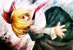  bad_id bad_pixiv_id blonde_hair dot_heit fang hair_ribbon necktie open_mouth red_eyes ribbon rumia short_hair solo touhou 