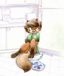  anthro apron breasts canine cleavage clothed clothing dress eric_schwartz female fox hair helen helen_dish kiss_the_cook looking_at_viewer mammal milf mother panties parent short_hair sitting solo tail traditional_media underwear upskirt 
