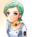  bad_id bad_pixiv_id collar collarbone eureka eureka_seven eureka_seven_(series) face green_hair hair_ornament hairclip purple_eyes short_hair solo taka-kun upper_body 