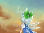  bad_id bad_pixiv_id blue_hair bow cirno from_behind hair_bow hammer_(sunset_beach) sky solo touhou wings 