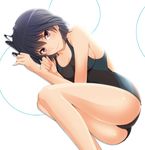  amagami ass black_hair blush breasts closed_mouth competition_swimsuit face kishida-shiki legs medium_breasts nanasaki_ai one-piece_swimsuit purple_eyes shiny shiny_skin sideboob smile solo swimsuit 