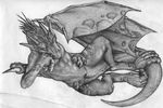  dragon greyscale lounging lying male monochrome nude paws ryoken ryoken(character) sheath solo tail wings 