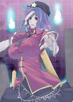  bad_id bad_pixiv_id blue_hair breasts ghost graveyard hat hitodama jiangshi large_breasts miyako_yoshika ofuda outstretched_arms pale_skin red_eyes short_hair skirt smile solo sotoba star tombstone toono_yayoi touhou upper_body zombie_pose 