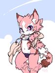  bikini blush buldge bulge cat clothed clothing cotora crossdressing feline fur hair herm intersex male mammal nyaou penis pink_fur pink_hair skimpy solo swimsuit tight_clothing undressing wide_hips 