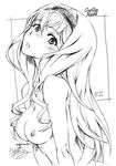  blush breasts cecilia_alcott dated drill_hair greyscale hairband infinite_stratos long_hair medium_breasts monochrome nipples nude open_mouth signature text_focus twin_drills twintails typo yoshijima_ataru 