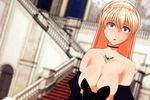  3d amagasahigasa blonde_hair blue_eyes blush breasts cleavage large_breasts office_amagasa usotsuki_naretto_no_yasashii_ansatsusha 