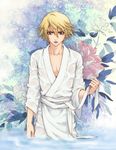  bad_id bad_pixiv_id blonde_hair flower ivan_karelin japanese_clothes male_focus purple_eyes ragi robe see-through solo tiger_&amp;_bunny water wet wet_clothes 