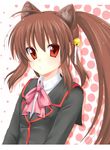  animal_ears bad_id bad_pixiv_id bow brown_hair cat_ears little_busters! long_hair natsume_rin pink_bow ponytail red_eyes school_uniform solo yupachi 