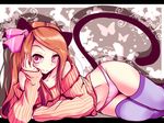  animal_ears cat_ears idolmaster idolmaster_(classic) long_hair long_sleeves looking_at_viewer lying minase_iori natsu_(anta_tte_hitoha) on_side panties ribbon solo tail thighhighs underwear 